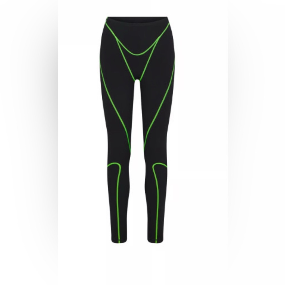 SKIMS MOTO Black Leggings with Green Accents